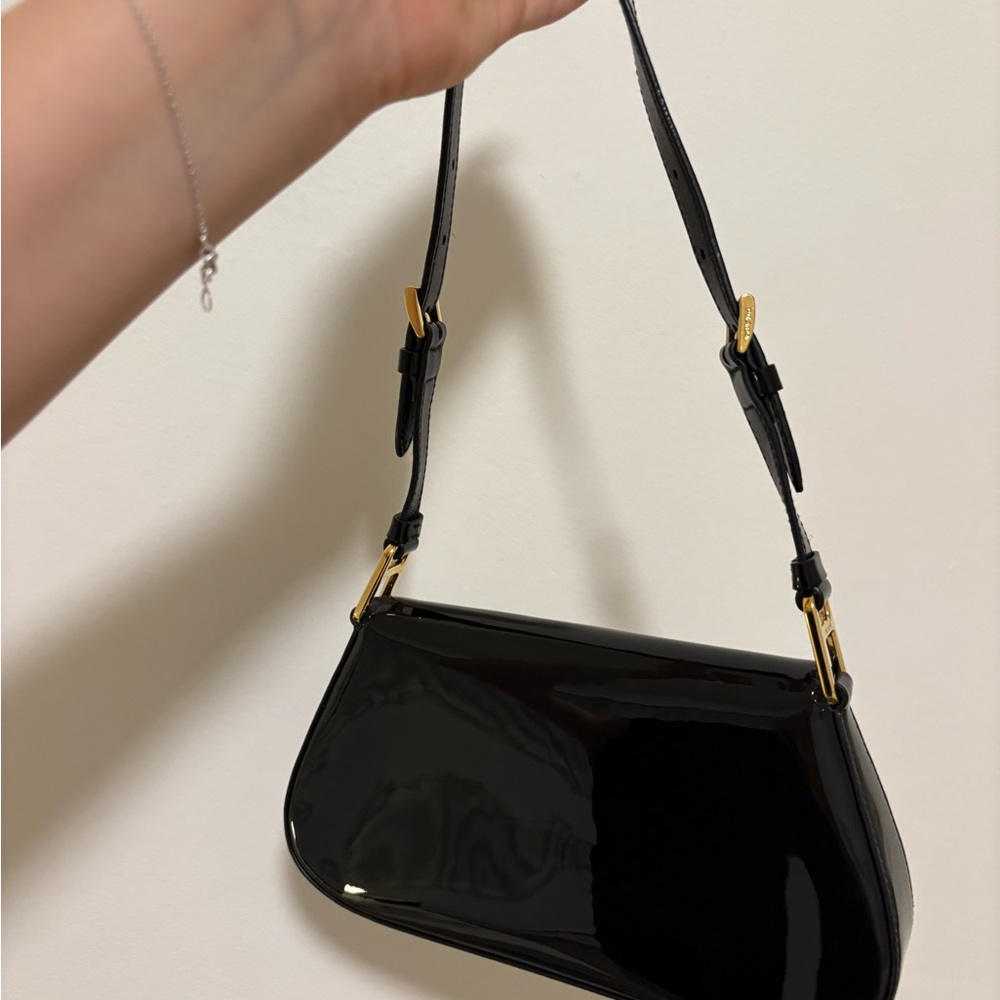Prada Black Patent Shoulder Bag with Gold Details - Picture 2 of 4